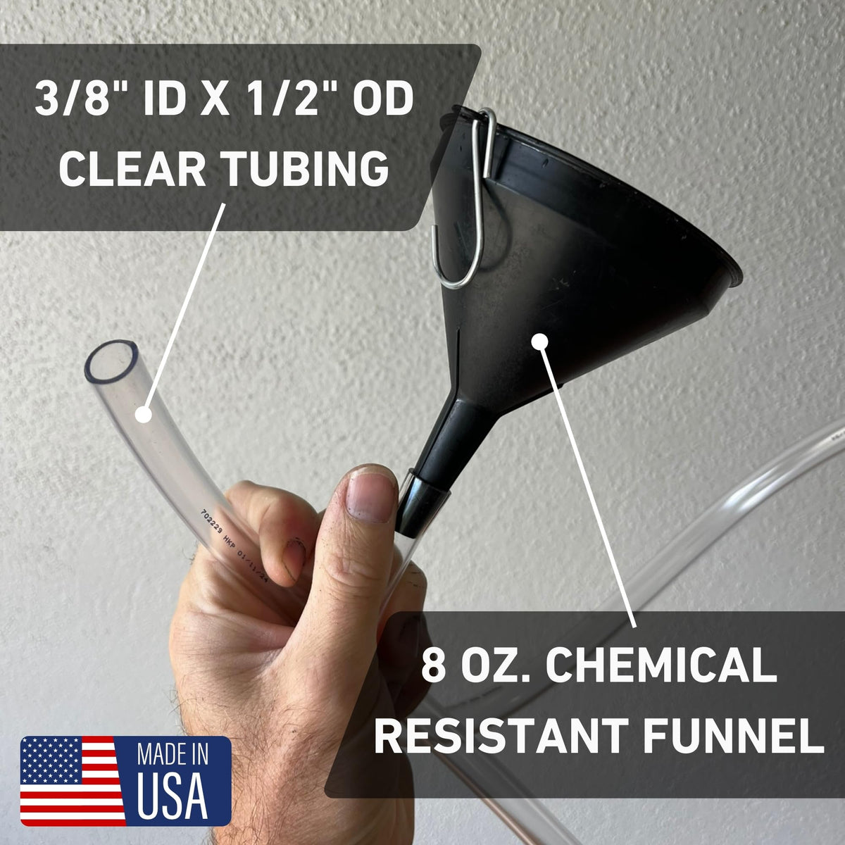 Franks Funnels in use on a sideways transmission fill plug enabling neat pouring