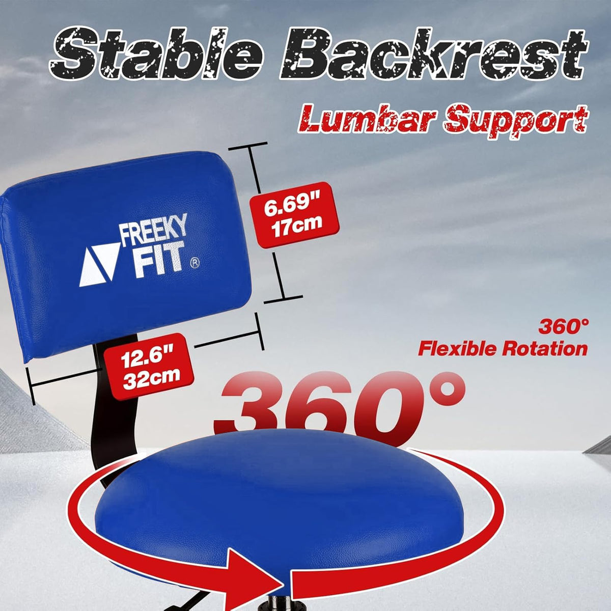FreekyFit rotating seat demonstrating 360° swivel for easier reach and movement