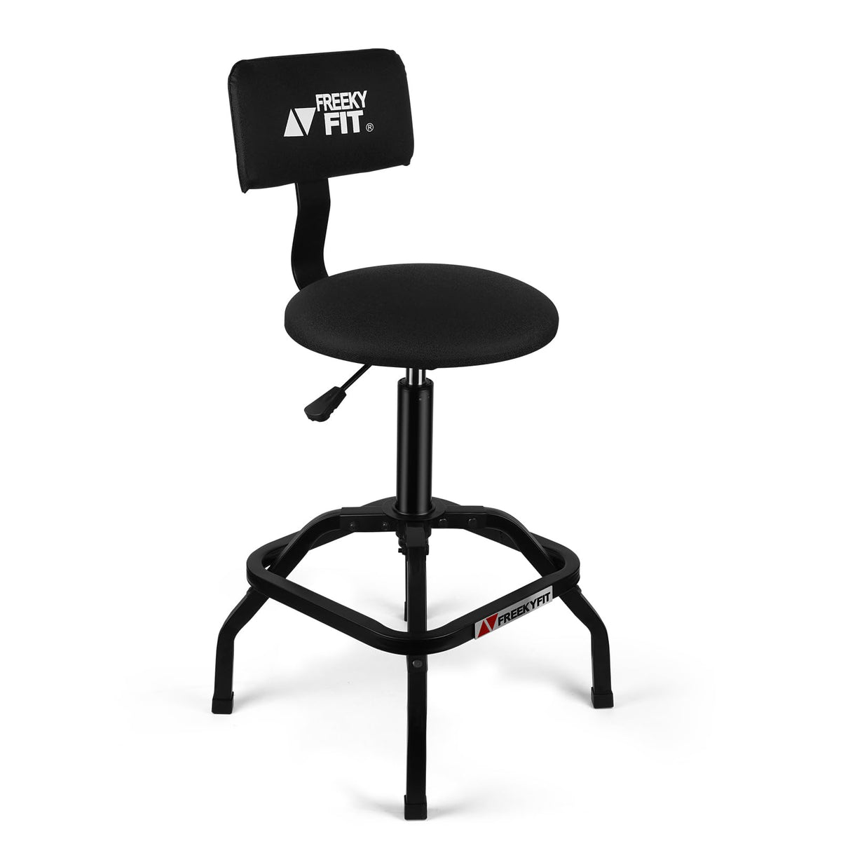 FreekyFit front view of shop stool showing sturdy frame and seat benefit ergonomic stability