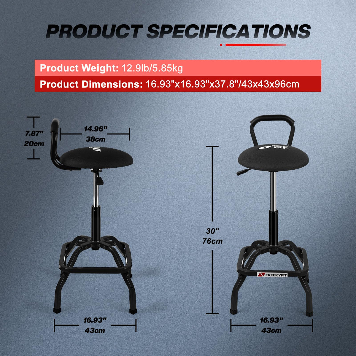 FreekyFit stool placed in a garage lifestyle scene for real-world workshop use