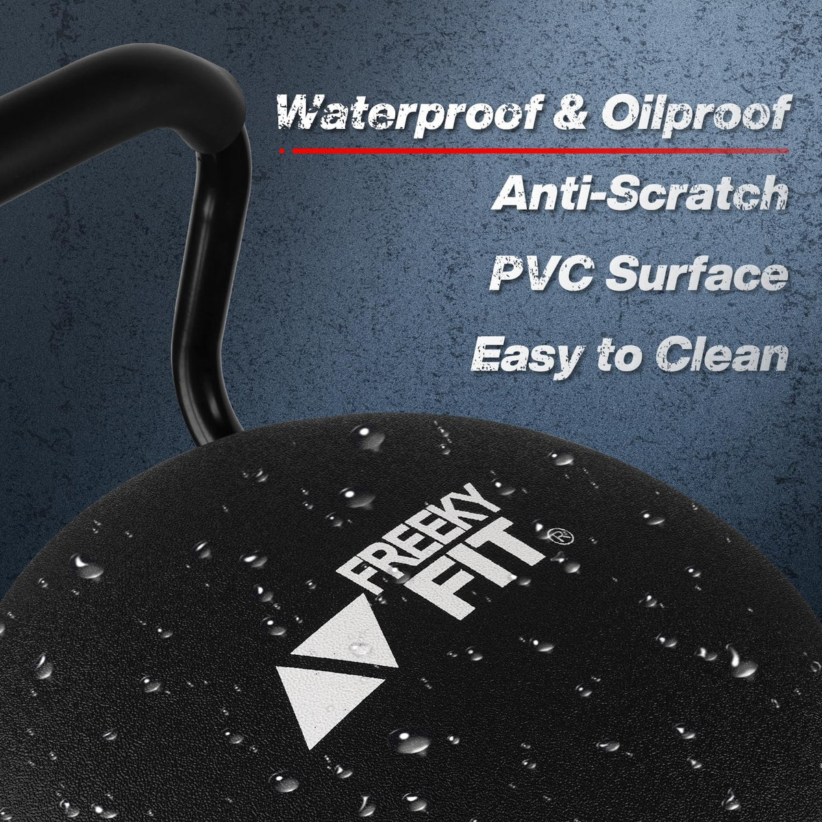FreekyFit oil-resistant PVC seat being wiped clean for quick shop maintenance