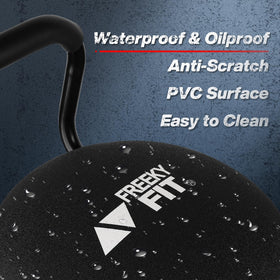 FreekyFit oil-resistant PVC seat being wiped clean for quick shop maintenance
