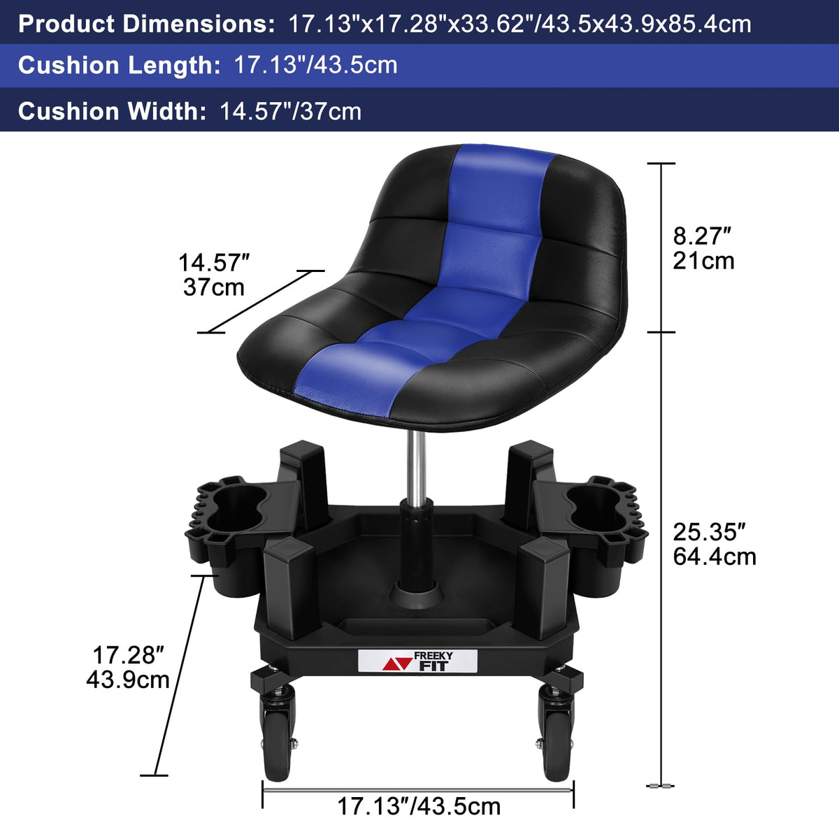 FreekyFit scale comparison with tape measure illustrating seat dimensions and size