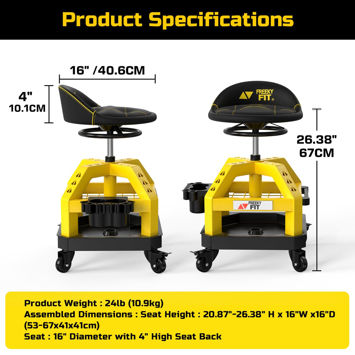 FreekyFit stool next to measuring tape showing compact size advantage