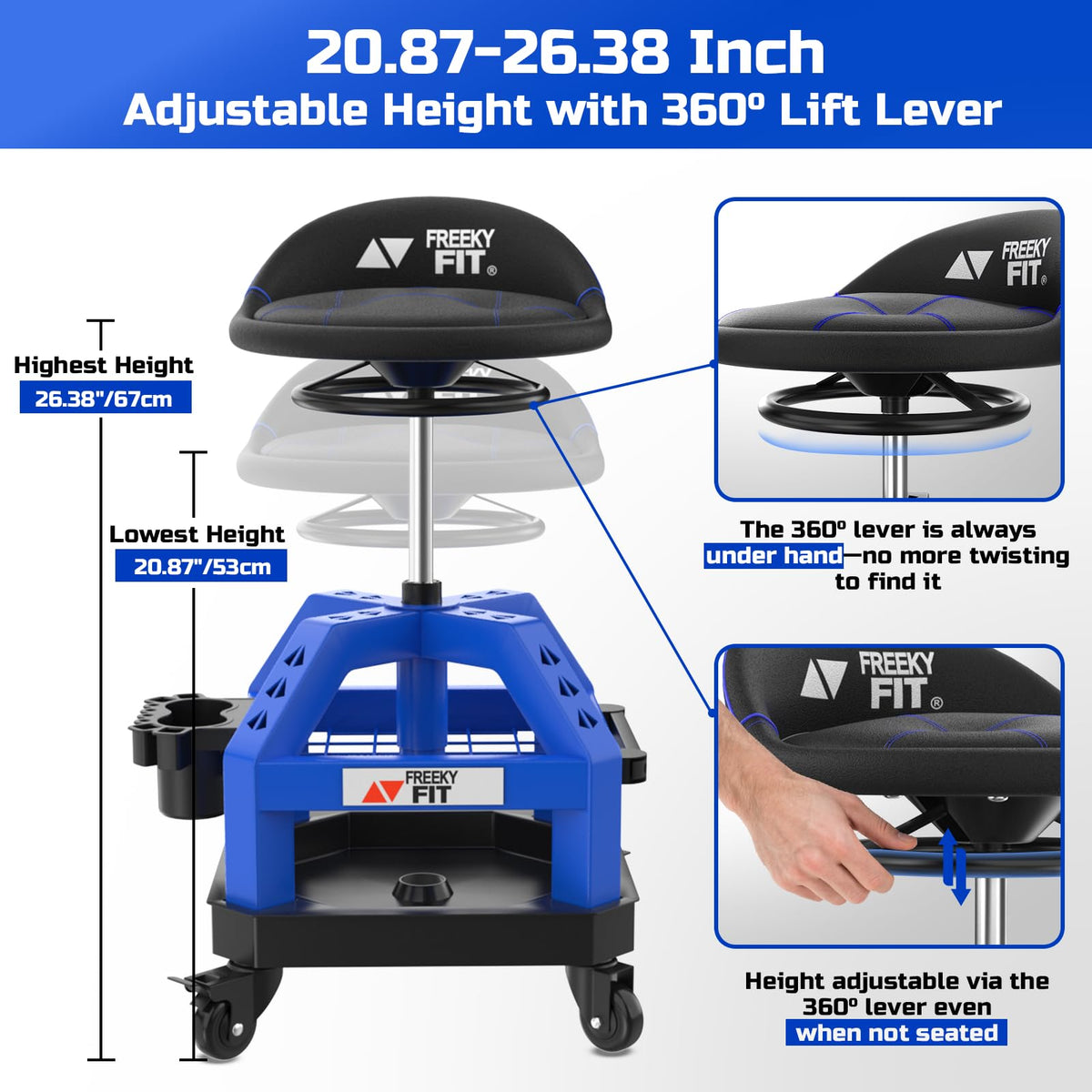 FreekyFit detailed shot of two-tier tool trays offering separated storage and quick reach