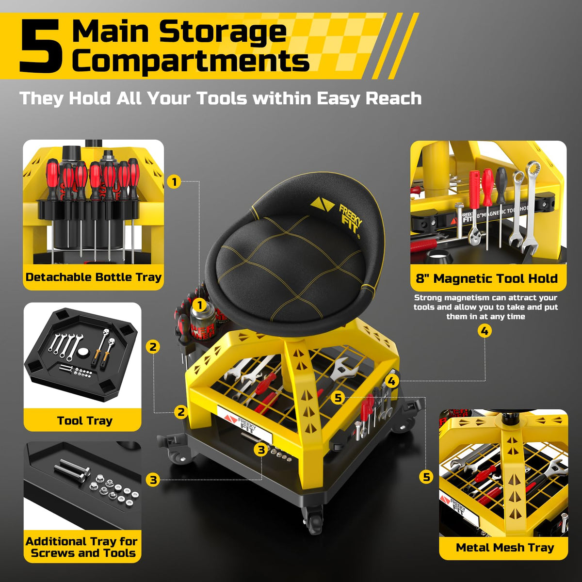 FreekyFit under-seat dual tool trays keeping parts organized and accessible