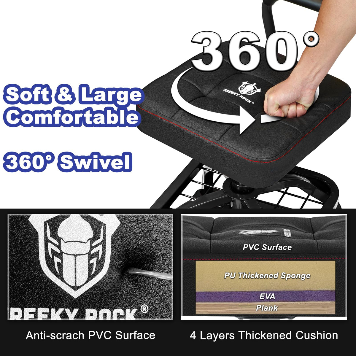 FREEKYROCK removable backrest handle detail offering soft grip and lumbar aid