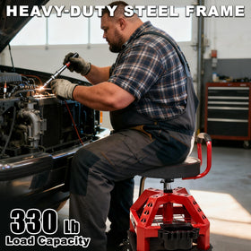 FREEKYROCK seated person showing scale and 330 lb capacity for workshop tasks