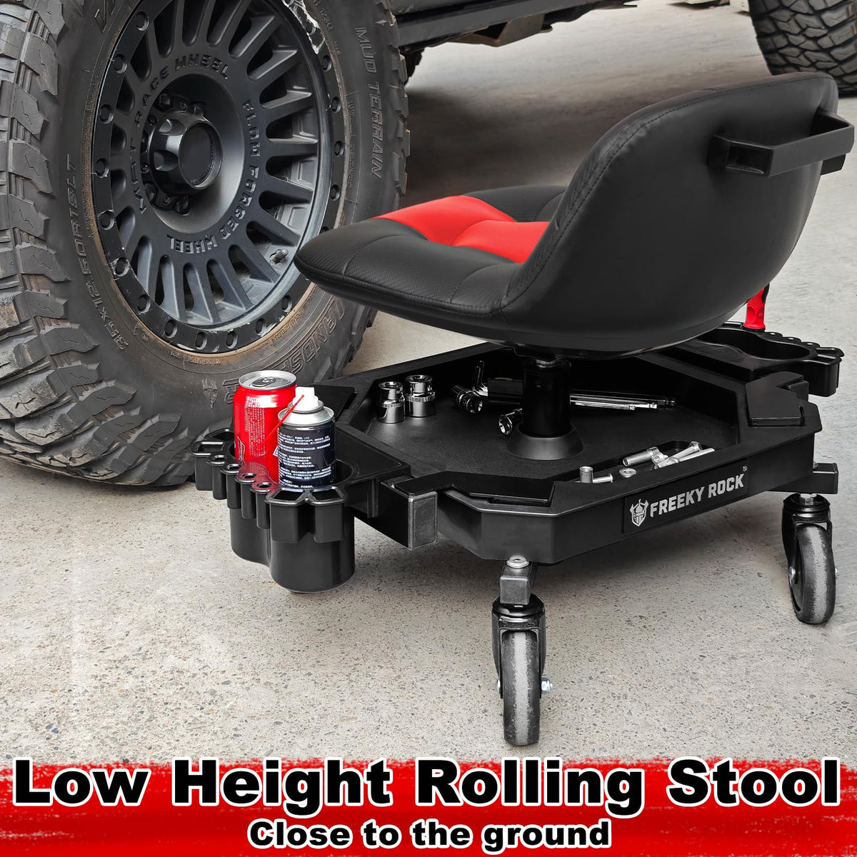 FREEKYROCK mechanic using stool on motorcycle maintenance demonstrating ease of movement