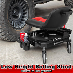 FREEKYROCK mechanic using stool on motorcycle maintenance demonstrating ease of movement