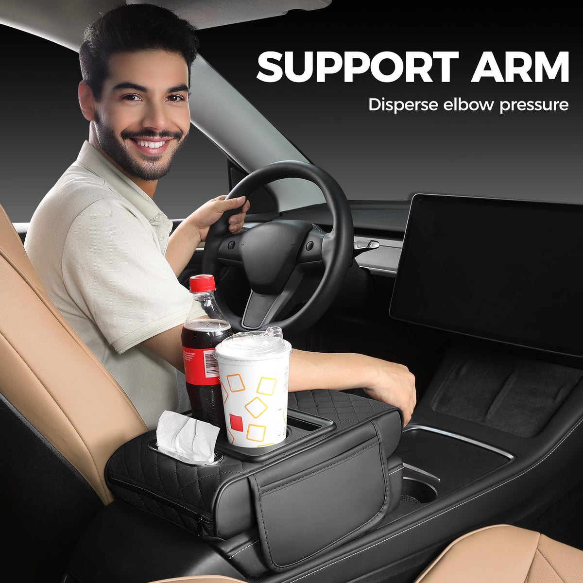 FREESOO dual cup holders holding drinks securely while driving