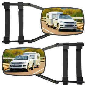 Frienda front view of two clip-on towing mirrors showing durable design and improved view