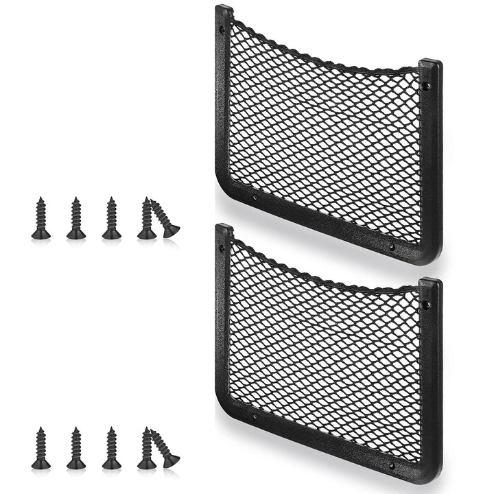 Frienda front view of two framed mesh nets showing compact pack and included screws for easy storage