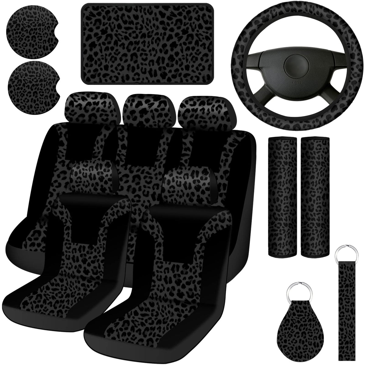 Frienda steering wheel and front seat cover showing cohesive protection and style