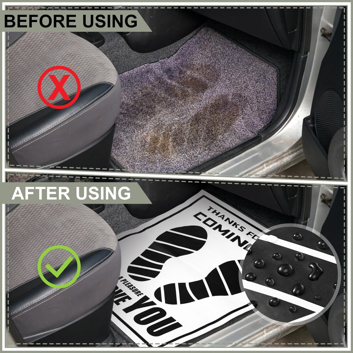 Frienda mat installed in car footwell demonstrating cleanliness and protection