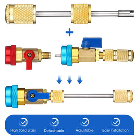 Frienda assorted valve cores spread showing variety for multiple refrigerants