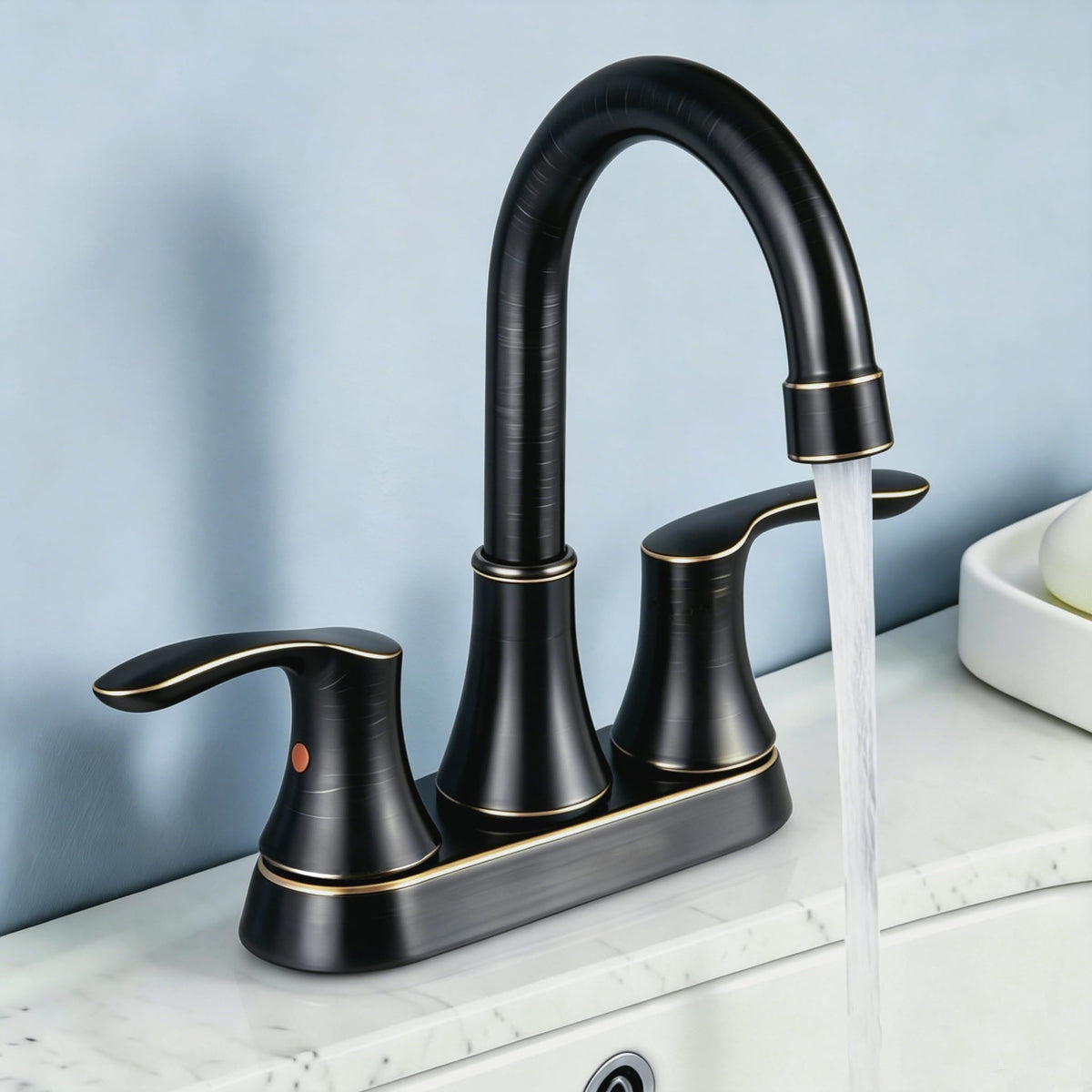 Friho front view of faucet showing classic oil rubbed bronze finish and balanced form