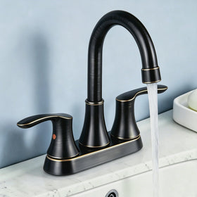 Friho front view of faucet showing classic oil rubbed bronze finish and balanced form