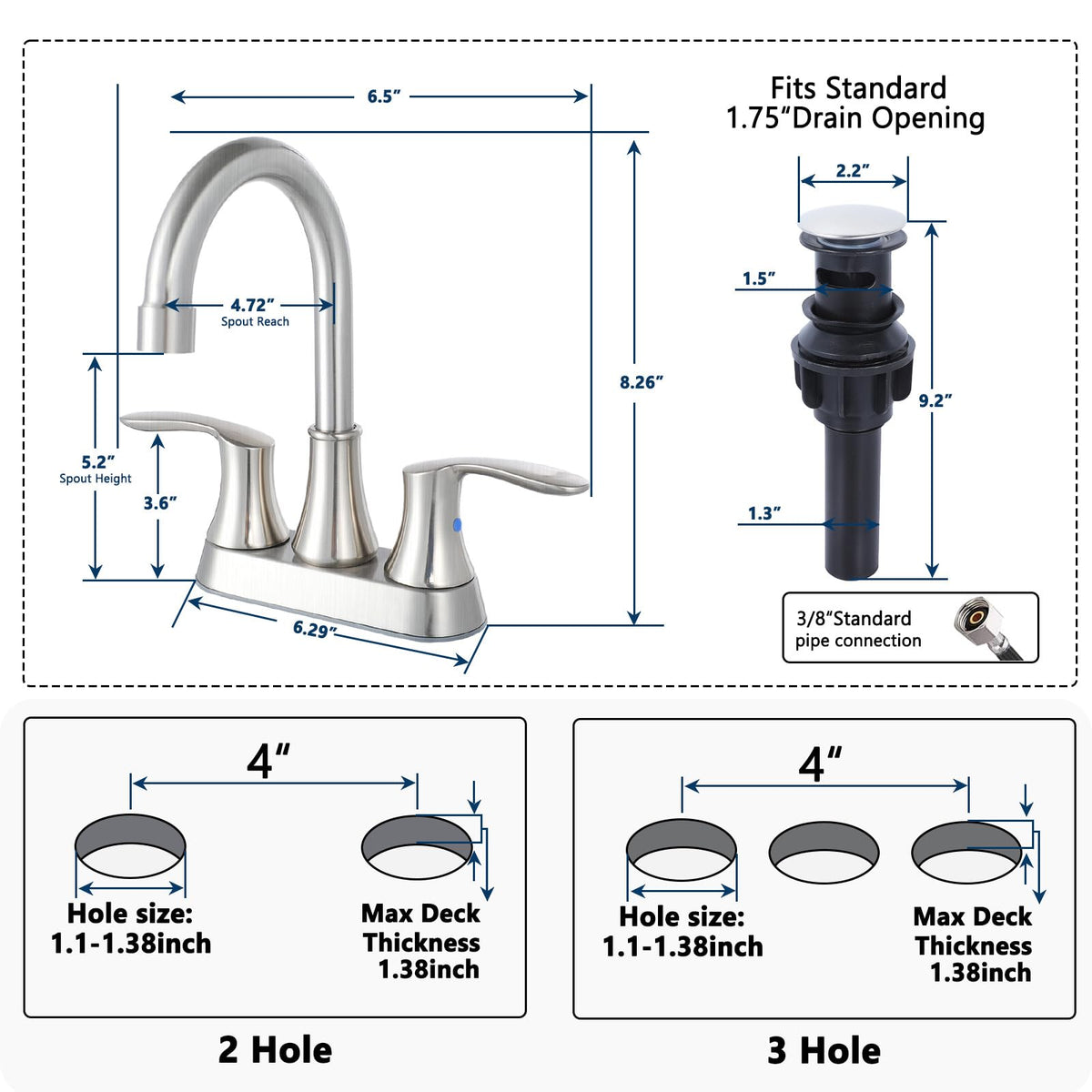 Friho pop-up drain and hoses included for straightforward installation convenience