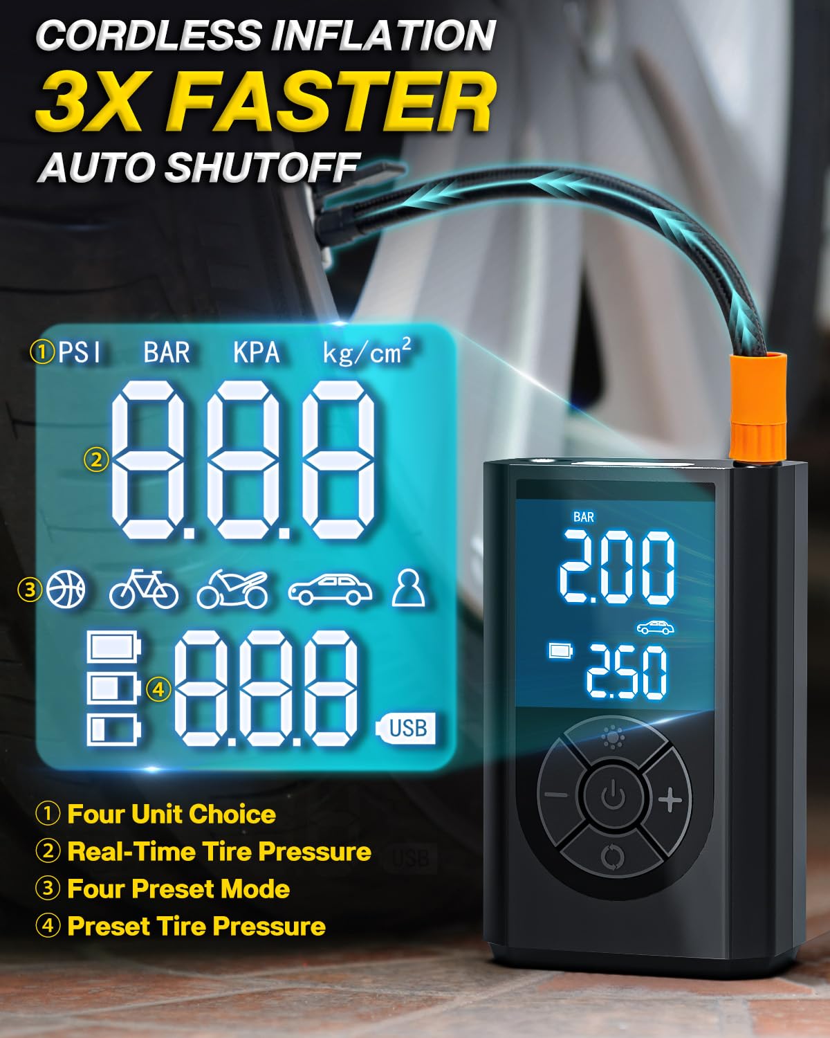 FRIWOLE air compressor close-up digital display for accurate pressure readings