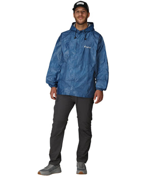 FROGG TOGGS front view of blue jacket showing lightweight protection