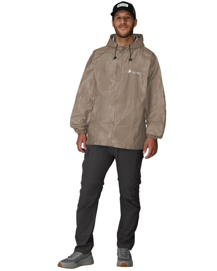 FROGG TOGGS front view of khaki jacket showing waterproof protection