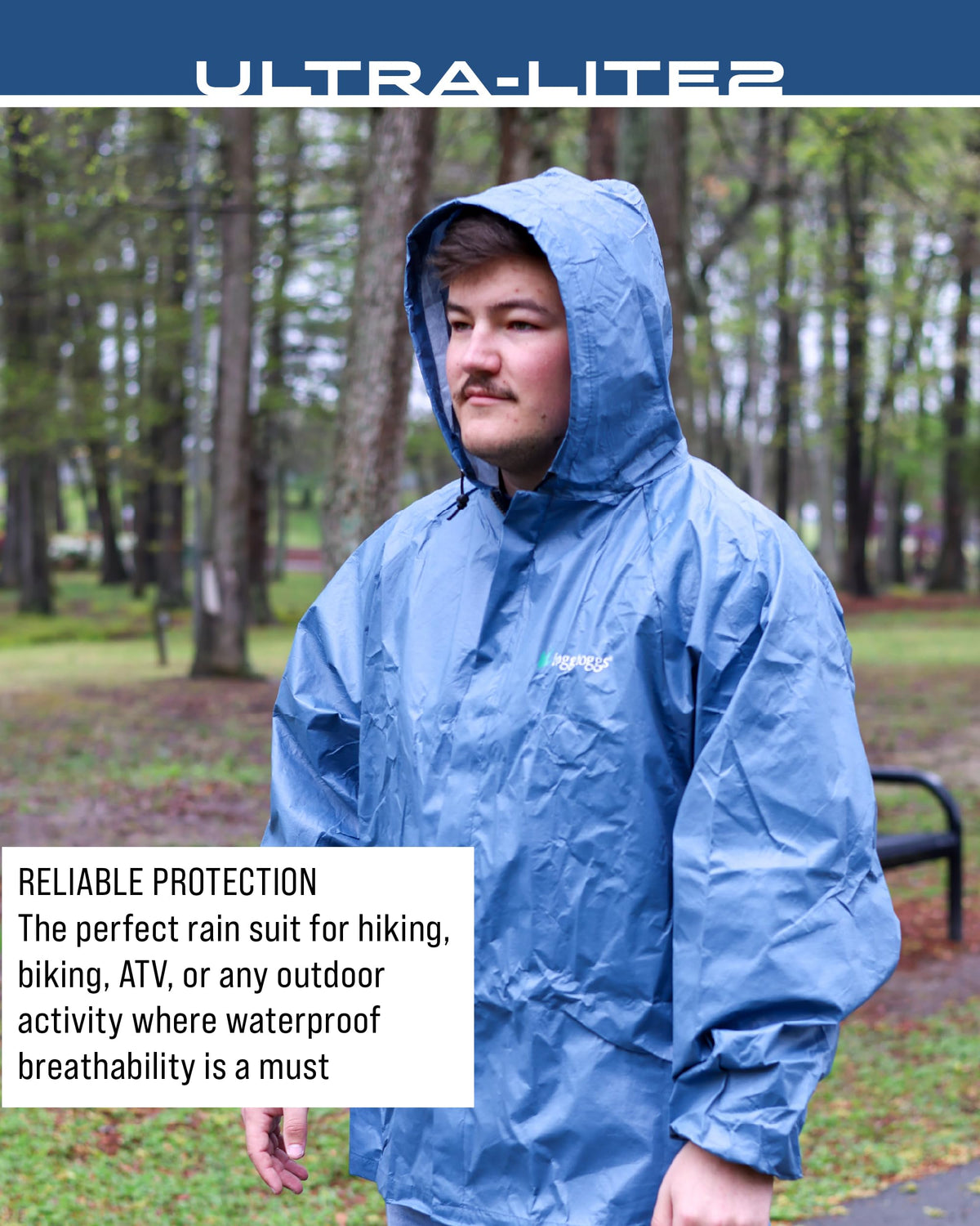 FROGG TOGGS jacket worn outdoors offering lightweight rain protection