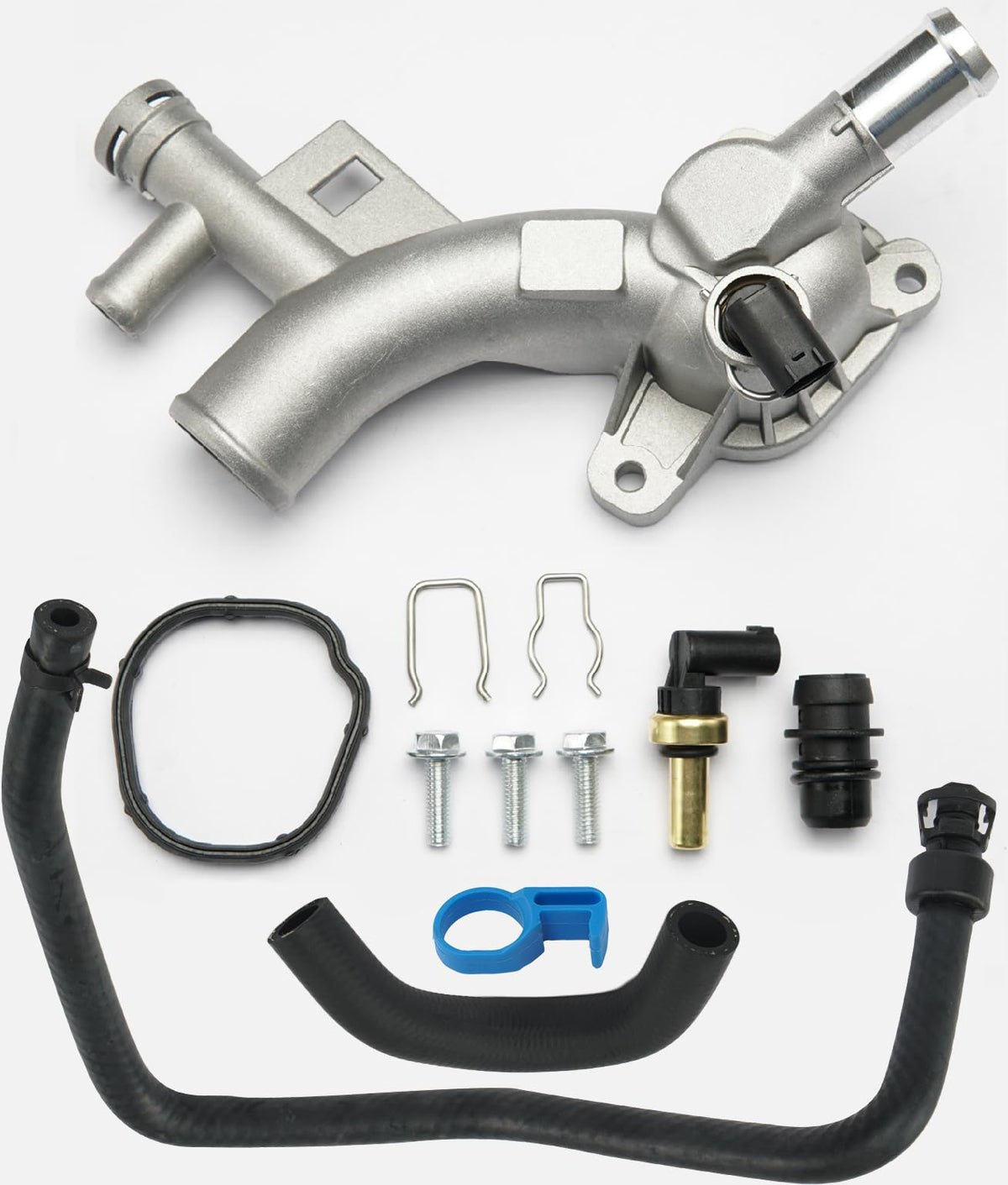 FRONEZER front view of complete water outlet kit showing parts and benefits