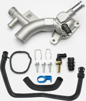 FRONEZER front view of complete water outlet kit showing parts and benefits