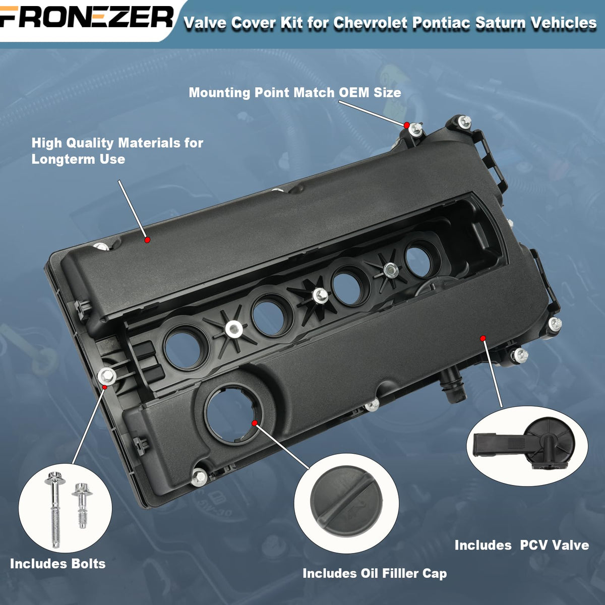 FRONEZER valve cover installed in engine bay, restores proper sealing