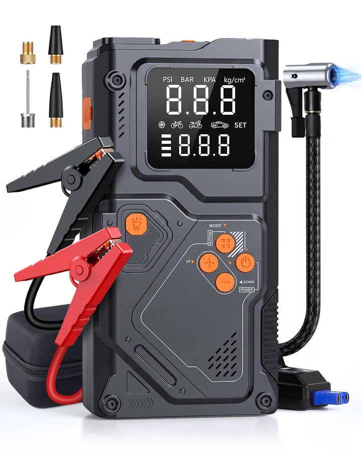 一筋の光 front view showing compact jump starter and benefits of portability