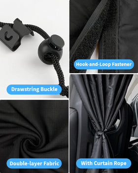 FRYQ curtains in use creating a dark backseat for comfortable nap