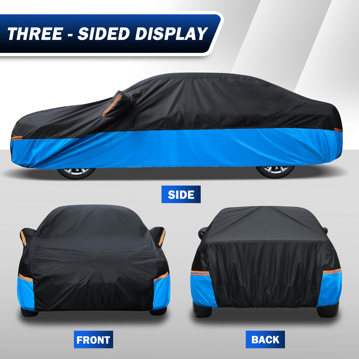 FSGRICH cover in use on SUV secured with straps and reflective safety