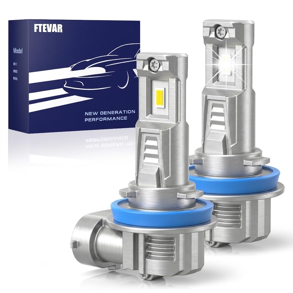 FTEVAR front view of H11 H8 H9 bulbs showing compact plug-and-play design and bright finish