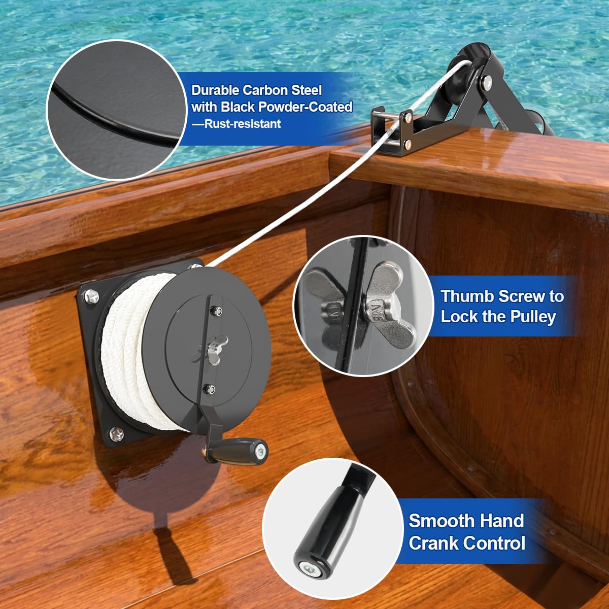 FUCNEN crank handle detail demonstrating ergonomic grip for easier winding benefit