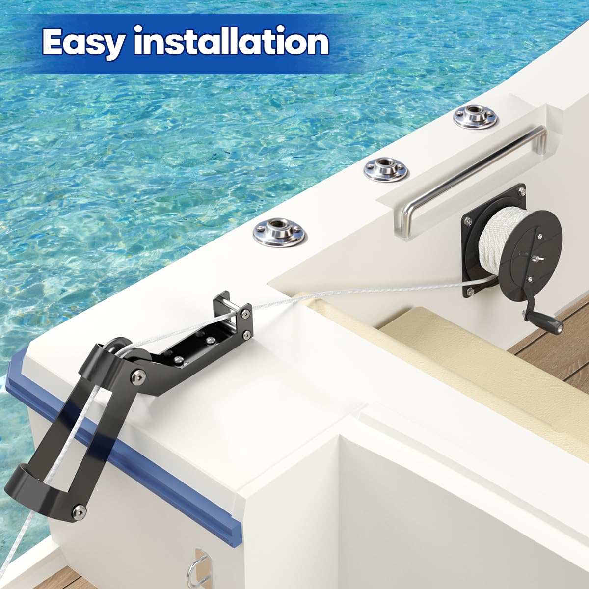 FUCNEN winch mounted on jon boat illustrating easy installation and secure hold benefit