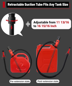 fuelio adjustable intake pipe detail showing length settings for various cans