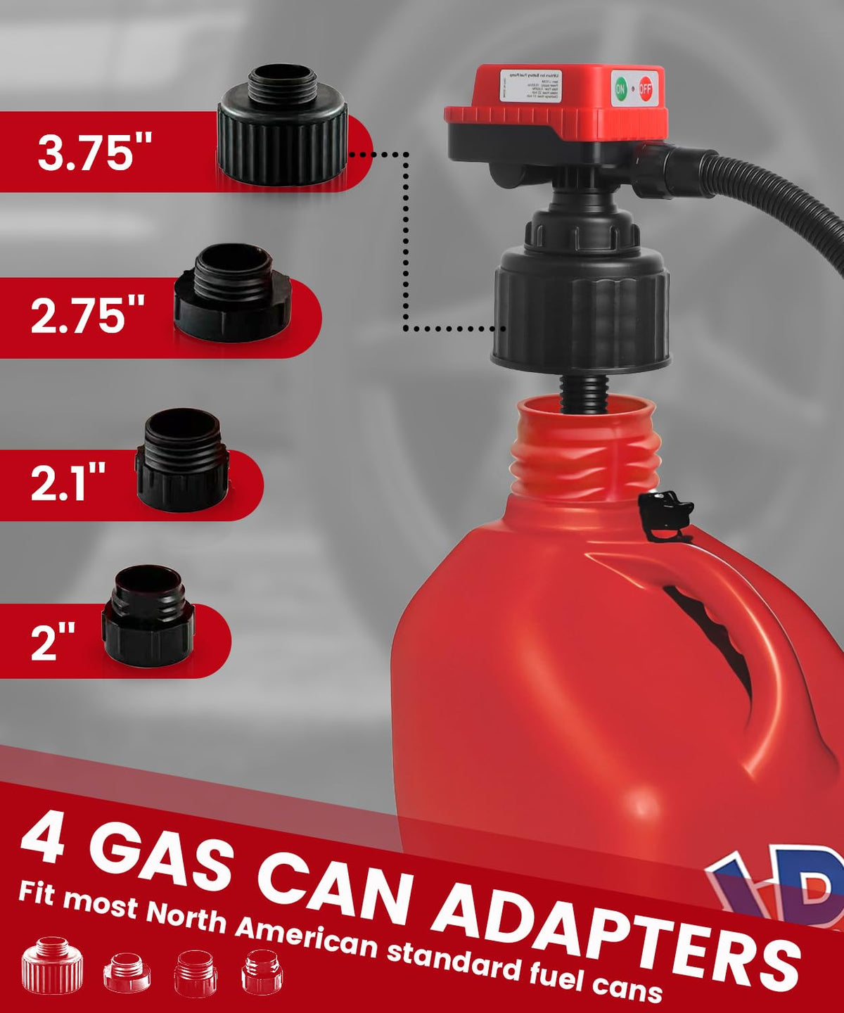 fuelio suction tube and 51-inch discharge hose detail illustrating extended reach benefit