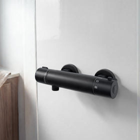 FUGO front view of black shower valve showing sleek design and easy fit