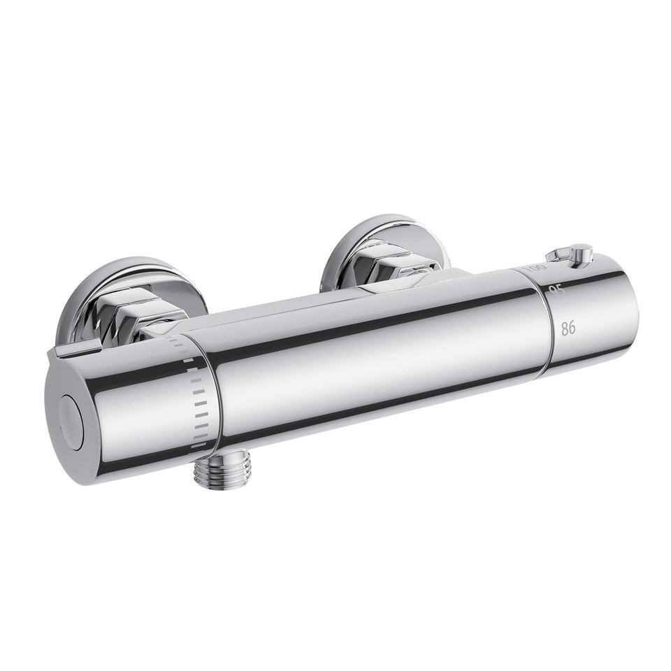 FUGO front view of RV shower faucet showing compact chrome profile and easy controls