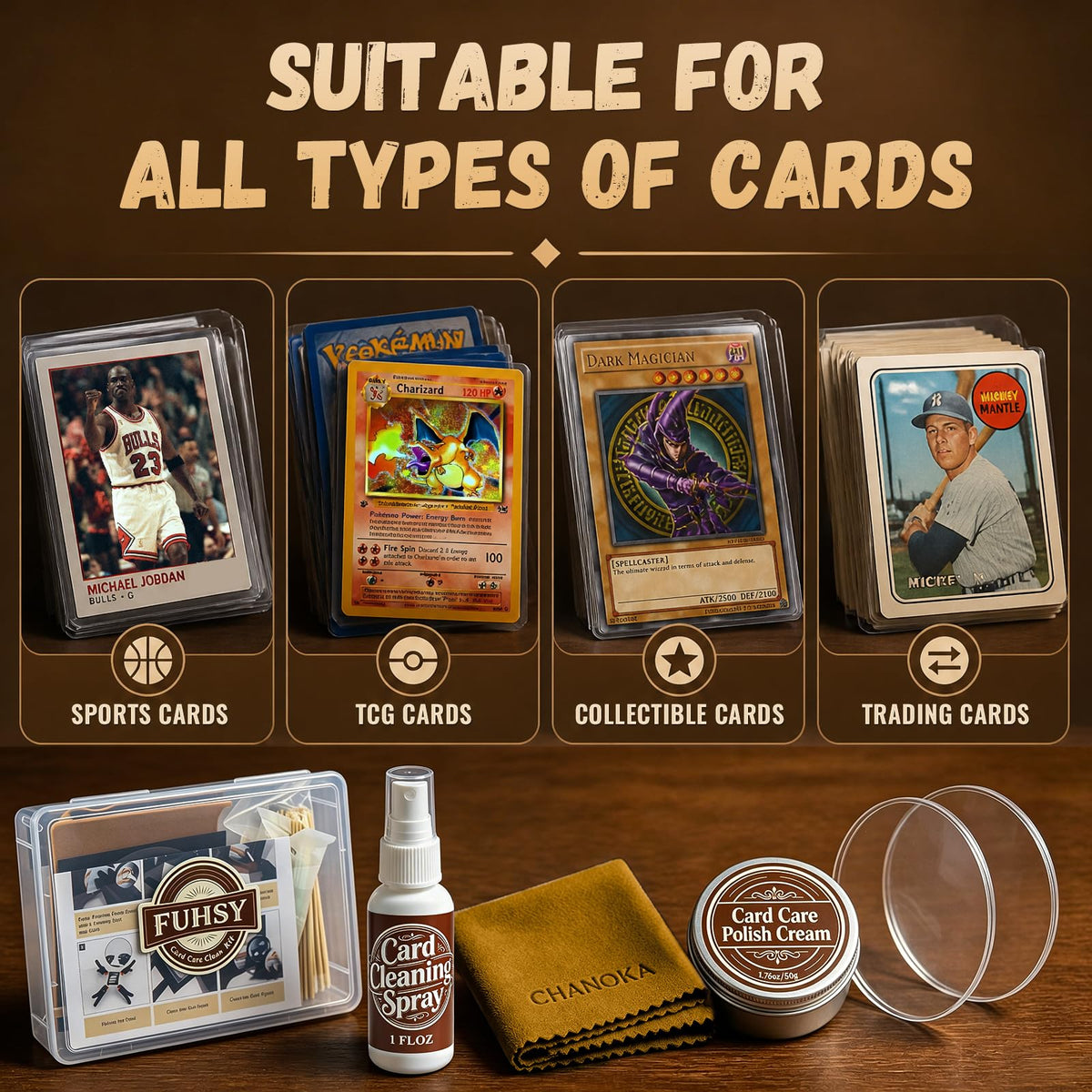 FUHSY tools in use smoothing a warped sports card surface
