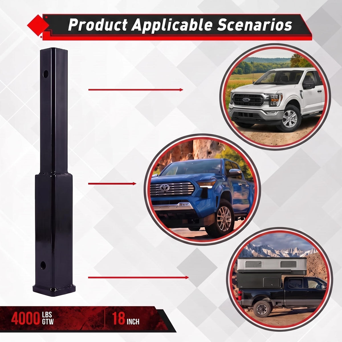 Fullwatt hitch extender mounted on truck providing space for tailgate clearance