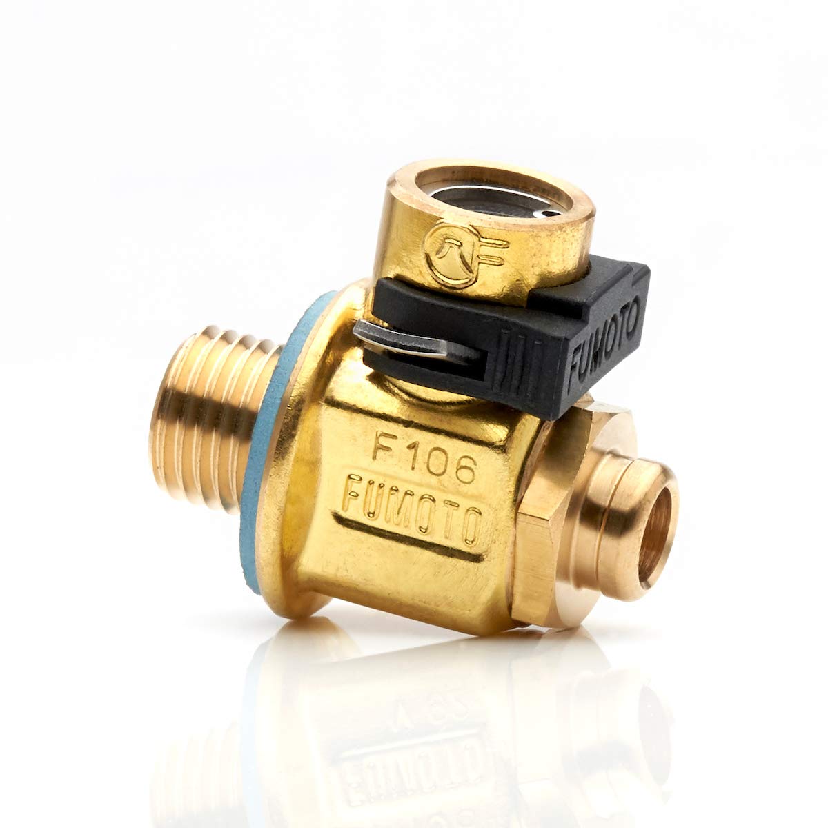 Fumoto F108S front view showing valve shape and compact profile for easy access