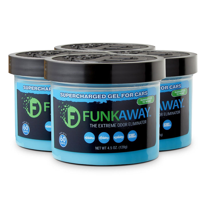 FunkAway front packaging showing compact four-pack and benefits