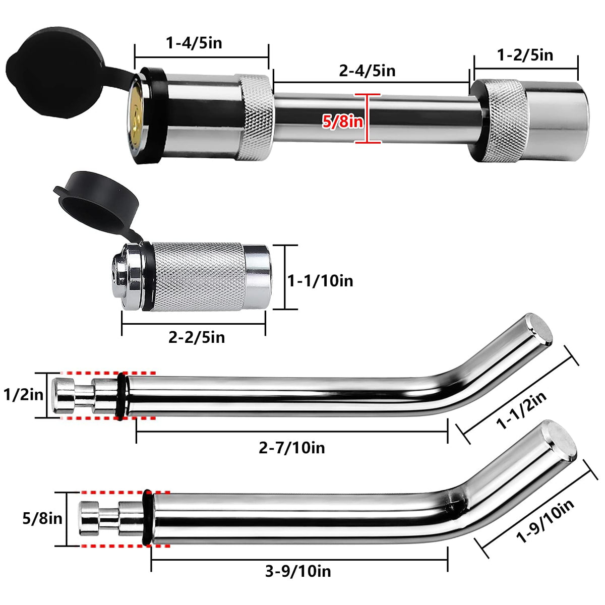 Funmit straight and bent pins displayed to show versatile fit for various hitches