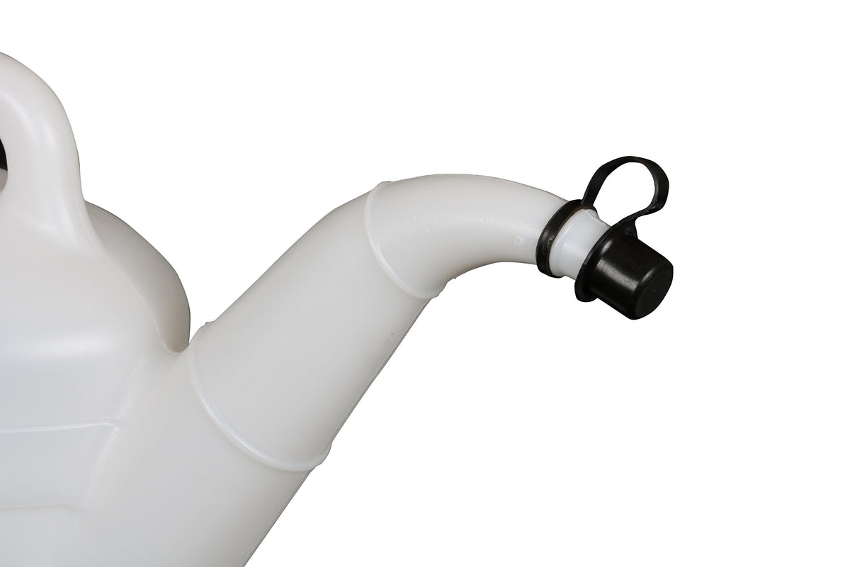 Funnel King screw-on cap and mouth detail preventing spills between uses