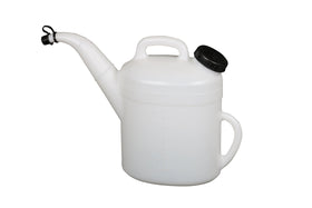 Funnel King pitcher in garage pouring oil into engine to minimize drips