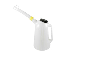 Funnel King WirthCo 94365 flexible spout in use delivering controlled pouring into a recessed fill port