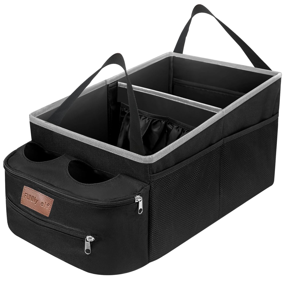 FUNNy elf front view of organizer showing neat storage and easy reach benefit