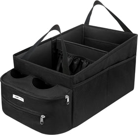 FUNNy elf front view showing full organizer and cup holders benefit: more reachable storage
